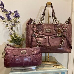 Coach Madison Aubrey Chain Convertible Satchel Croc Embossed Leather w/Wristlet